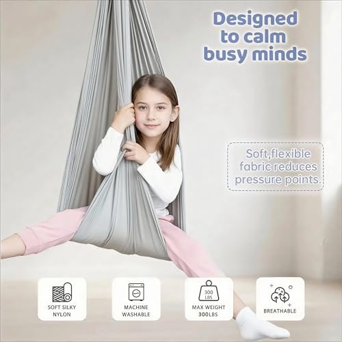 Image of Sensory Swing for Kids & Adults, Therapy Swing with 360 Swivel Hanger Kit for Autism, ADHD, SPD, Snuggle Swing Holds up to 300lbs has a Calming Effect on Children with Sensory Needs (Grey)