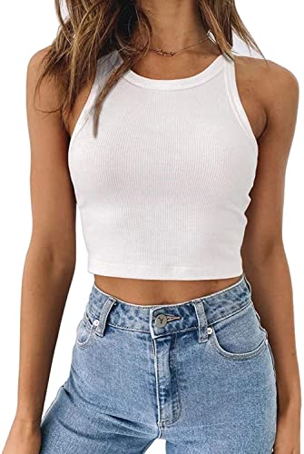 Image of TheBaagi Women's Basic Sleeveless Crop Top Halter Neck Racer Back Rib Knit Tank c-CT-02