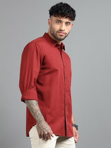 Image of Men Slim Fit Solid Spread Collar Casual Shirt