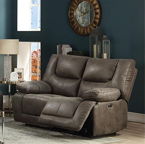 Sillón reclinable tapizado en cuero gris eléctrico miniatura 2