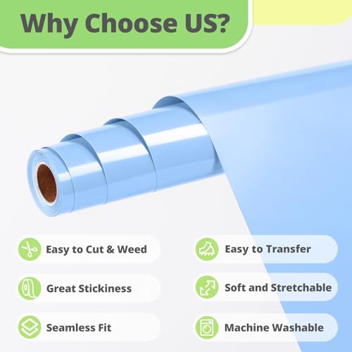Image of HTVRONT Blue HTV Vinyl Roll - 12 inch x 10ft Blue Iron on Vinyl for All Cutter Machine & Silhouette Cameo, Heat Transfer Vinyl Rolls for t Shirts - Easy to Cut & Weed for Heat Vinyl Design