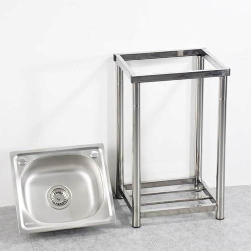 Vzfv 簡易流し台 ステンレスキッチンシンク シングルボウル 軽量 組立簡単 静音・結露対策 屋外ガーデンシンク 43×37cm ベランダ/庭先/洗面所/家庭菜園/飲食店/工場向け 水栓無し 省スペース