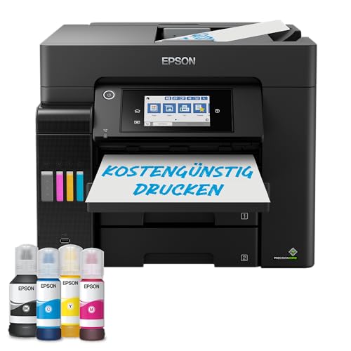 Epson EcoTank ET-5850 4-in-1 Tinten-Multifunktionsgerät (Kopie, Scan, Druck, Fax, A4, ADF, Full-Duplex, WiFi, Ethernet, Display, USB 2.0), großer Tintentank, hohe Reichweite, niedrige Seitenkosten