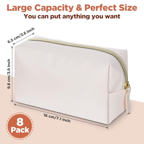 8 Pcs Makeup Bag Pu Leather Cosmetic Pouch Waterproof Small Toiletry Bag Portable Cosmetic Organizer Water Resistant Storage Purse for Lady Women Daily Storage Travel Organizer (Beige,Medium) ﻿2