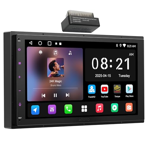 ATOTOEXCEL Android Doppel Din Radio mit OBD2 Bluetooth Diagnose, Autoradio 2DIN 7 Zoll Digital Media Receiver, Wireless CarPlay&Android Auto, WiFi/BT/USB, 24-B EQ DSP, FM/AM/RDS, A5LG2B7T-S04