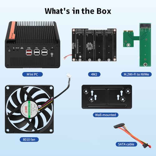 Image of All-Flash SSD Mini PC N100 NAS 5 M.2 Nvme Pocket NAS Small PC,4X2.5GbE LAN Mirco Desktop Computer 2HD 4K@60HZ,Router /QNAS /Firewall DDR5 for Office Business (Barebone, N150)