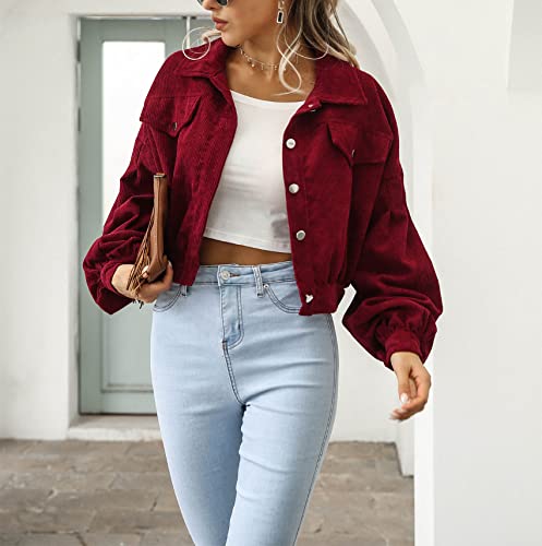 BDCUYAHSKL Herfst en Winter Casual Mode Vrouwen Revers Effen Kleur Corduroy Single-Breasted Jas Lantaarn Lange Mouwen… - Image 5