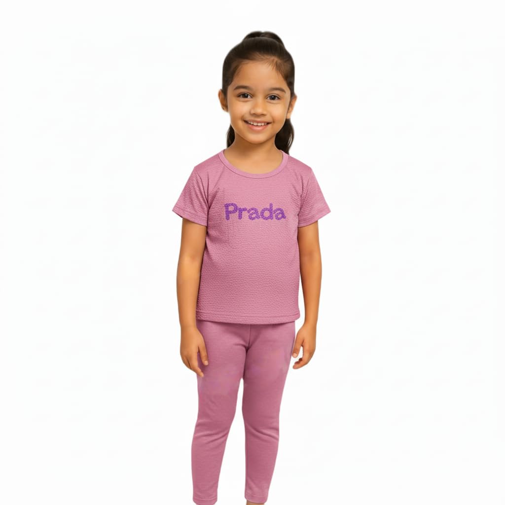 Sagev Fashion Girls Nightwear Set | Popycotton Printed T-Shirt & Capri Pajama | Soft Sleepwear for Kids