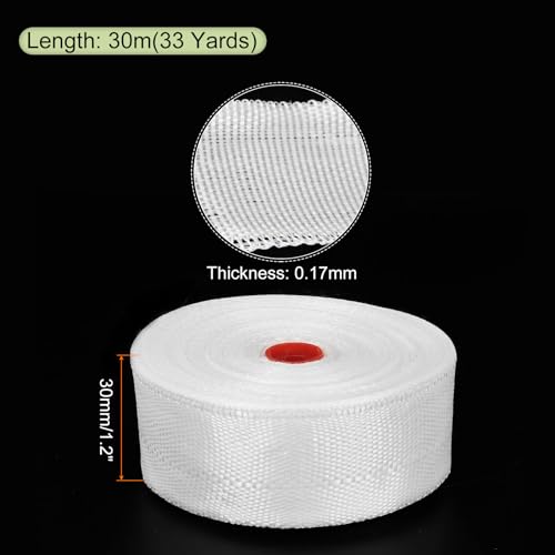 Image of MECCANIXITY Fiberglass Cloth Tape Fiberglass Mesh Glass Fiber Mesh Woven Fiberglass Fabrics Insulation Tape 30m(33 Yard) x30mmx0.17mm for Reinforcement Repair