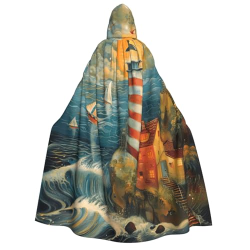 NBAGHPQ The Seaside Lighthouse Imprimir capa con capucha Carnaval Cosplay Cape Robe para fiesta de disfraces eventos al aire libre interior