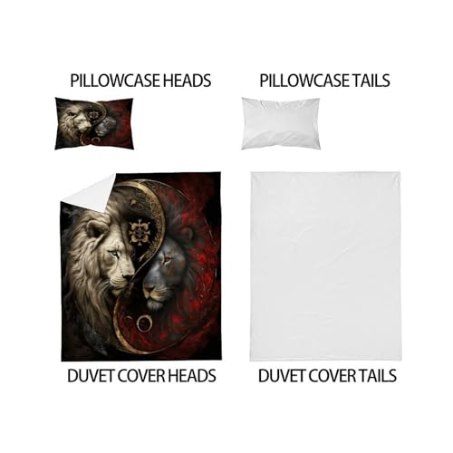 Parure de couette lion microfibre anti-plis lit simple 2 taies