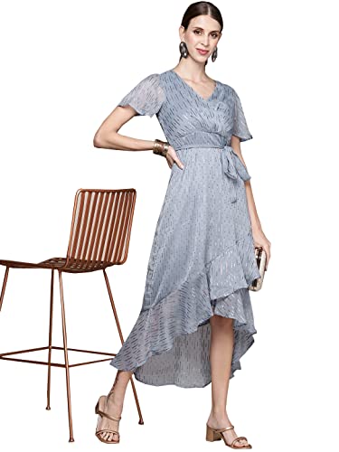 Image of ishin Women's Blue Chiffon Midi Dress