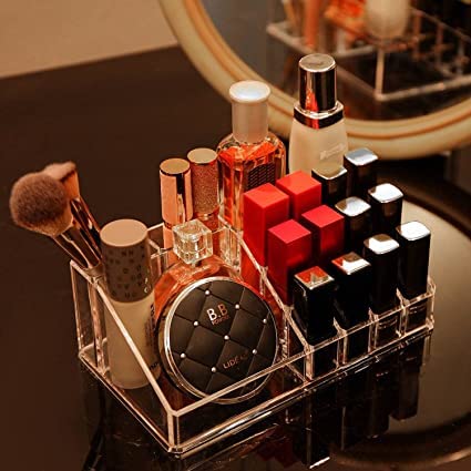 Image of Plastic 16 Compartment Cosmetic Display Cases Makeup Lipstick Storage Organizer Holder Box,Transparent