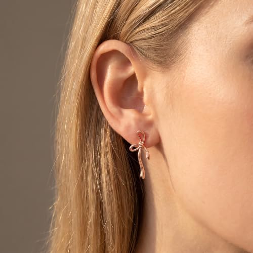 Image of Reffeer Solid 925 Sterling Silver Bow Stud Earrings Ribbon for Women Teen Girls Bowknot Stud Earrings Drops