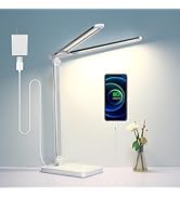 Semlos Dual Arms LED Desk Lamp with USB Charging Ports, Table Light with 5 Color Modes 5 Brightne...