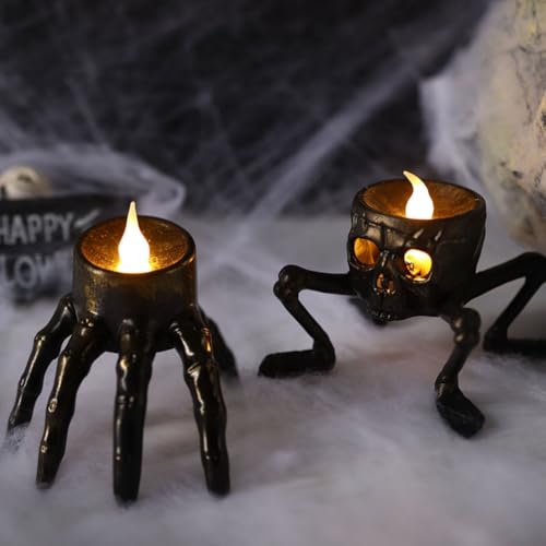 Lámpara de esqueleto de Halloween con vela LED sin llama decorativa para interior 4
