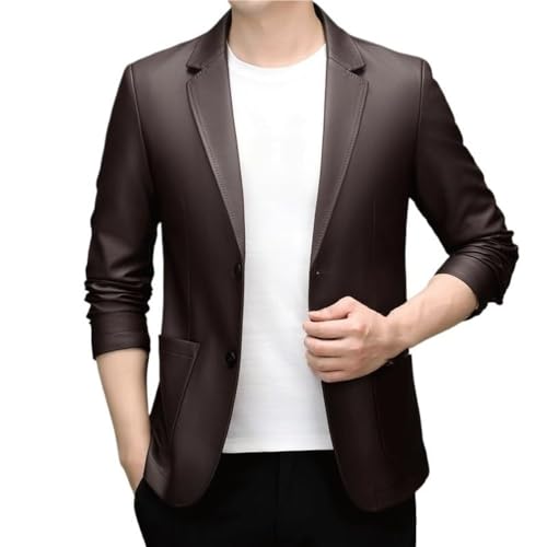 Men's Slim Fit Leather Sport Coat Korean Version Business Casual Suit Travel Trendy Jacket