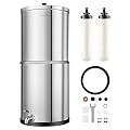 VEVOR Gravity-fed Water Filter System, 3G 304 Stainless-Steel Countertop Water Filtration System, Reduces Lead and up to 99% of Chlorine, with 2 Ceramic Carbon Filters, and Spigot, for Home Camping RV