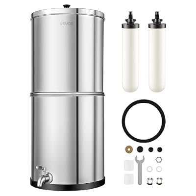 VEVOR Gravity-fed Water Filter System, 3G 304 Stainless-Steel Countertop Water Filtration System, Reduces Lead and up to 99% of Chlorine, with 2 Ceramic Carbon Filters, and Spigot, for Home Camping RV