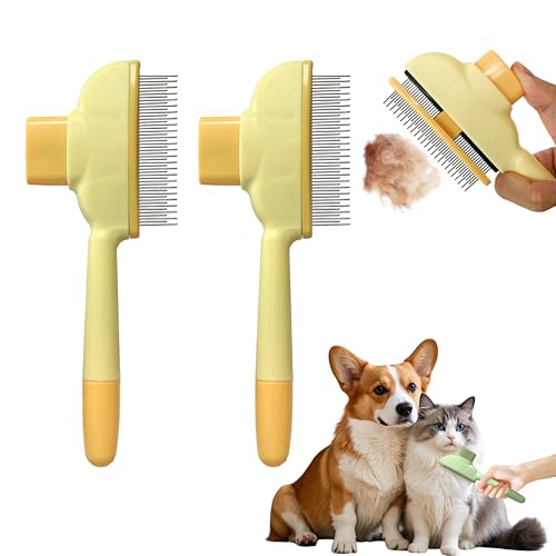Image of Cat Hair Brush & Dog Brush, Deshedding Brush for Long or Short Haired Pets, Removes Loose Fur, Durable Stainless Steel & ABS Design (yellow 2pcs)