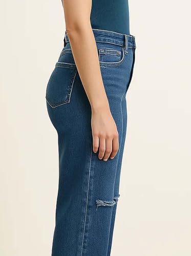 Image of KOTTY Women's Solid|Fit and Flared Fitting|Ankle Leg Style|High Rise|Stechable|Casual Jeans