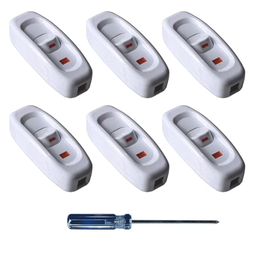 GTIWUNG 6 Pezzi Interruptor Unipolar de Cable en Línea de 250V 10A con luz LED, Interruptor de Lámpara, Encendido y Apagado con Indicador LED para Electrodomésticos,Blanco