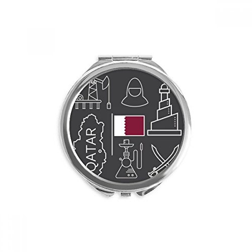 Miroir ronde maquillage de poche portable Qatar drapeau dessin ville multicolore 2.6"