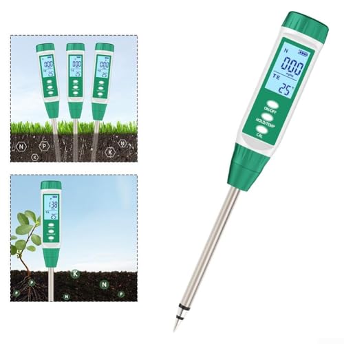 Probador digital NPK de suelo, analizador de nitrógeno y fósforo y potasio con retroiluminación LCD y sensor de temperatura para monitoreo preciso de la salud de las plantas de jardinería y