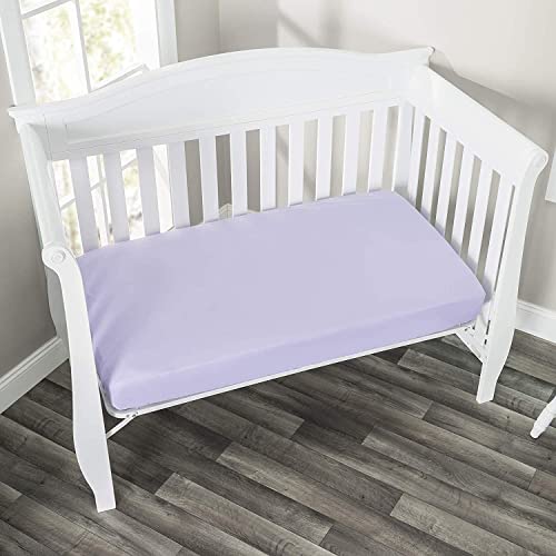 Everyday Kids 2-Pack Fitted Crib Sheets, 100% Soft Breathable Microfiber Baby Sheet, Fits Standard Size Crib Mattress 28In X 52In, White Nursery Sheet And Lavender Nursery Sheet #TOP1