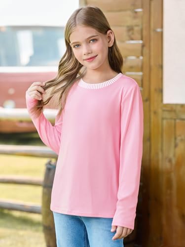 Haloumoning Girls Long Sleeve Shirts Kids Crewneck T-Shirts Tops Cute Fall Blouse Tees 5-14 Years2