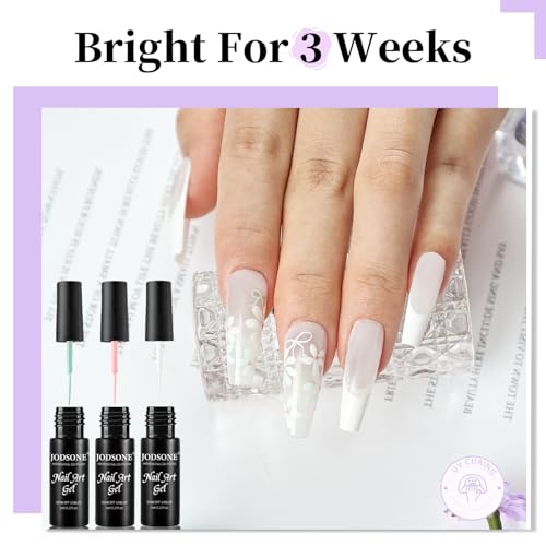 Image of JODSONE Gel Polish Nail Art Gel Liner Set 20 Colors Red Pink Blue Purple with Thin Brush Need U V Lamp Cured Gift for Girls at Home Salon Design