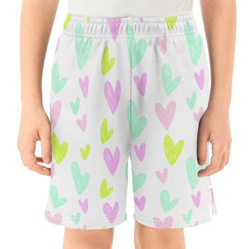 J JOYSAY Scattered Heart Shape White Boys Athletic Shorts Kids Youth Casual Shotrs with Pockets Elastic Waistband2