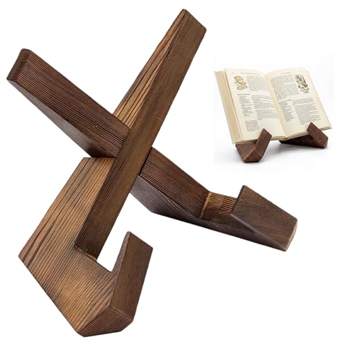 Wooden Cookbook Stand for Kitchen Worktop Adjustable Recipe Book Holder for Reading & Display Foldable Tablet Stand Sheet Music Holder & Photo Easel Rustic Farmhouse Decor