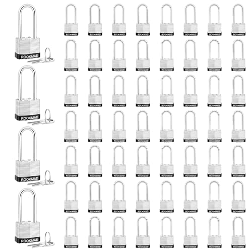Image of Keyed Padlocks, Laminated Steel Padlock, Keyed Alike Locks with Same Keys, Long Shackle, PE Plastic Hoop, This Pad Lock with Eco-Friendly Materials, 60 Pack