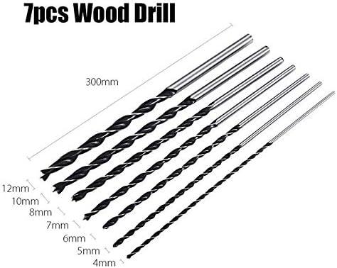 Drill Bits For-7pc X Long Wood Drill Bit Set 4mm 5mm 6mm 7mm 8mm 10mm 12mm X 300mm Brad Point - (Color: Silver)