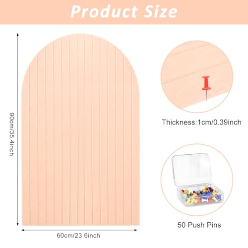 Image of Climberty Arched Felt Bulletin Board 35x24 Inch Wall Pin Board for Photos Notes Schedules Mood Board Home Office Bedroom Decor, Ribbed Felt Notice Board (Light Pink)