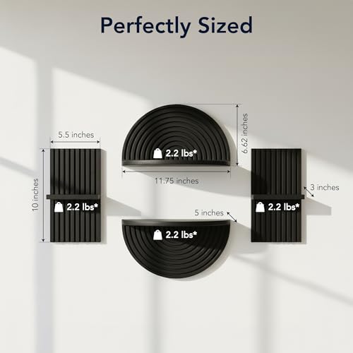 Image of American Art Decor Black Boho Arched Lunar Ledges Wall Shelf Set, 4 Piece Modular Wood Floating Display Shelves, Arch Bookshelf for Bedroom, Bathroom, Kitchen & Living Room Decor