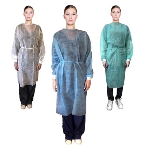 Camisas Desechables en TNT 30g/mq, Camisas Profesionales Desechables con Puños en Puro Algodón, Trabajo DIY. Color: Verde - Azul - Blanco. Cantidad 10 piezas