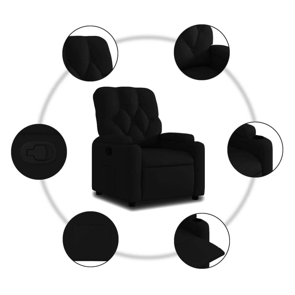Gecheer Poltrona Relax Reclinabile, Funzione di Reclinazione Manuale, 74x86,5x93,5 cm, in Tessuto Nero, con Poggiapiedi, for Salotto