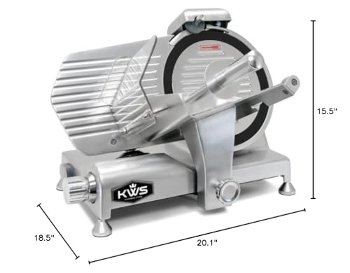 Image of KWS MS-10DT Commercial 320W 10-Inch Meat Slicer Anodized Aluminum Base with Stainless Steel Blade coated Teflon + Blade Removal Tool, Frozen Meat /Cheese /Food Slicer Quiet [ ETL, NSF Certified ]