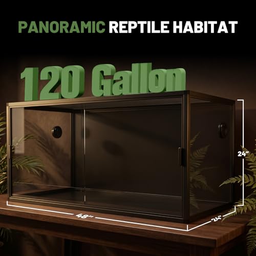 Image of 120 Gallon Reptile Tank, 4x2x2 Reptile Enclosure for Bearded Dragon, Snake, Ball Python & Chameleon, Aluminum Alloy Reptile Terrariums Cage with Front Sliding Tempered Glass Doors (Black)