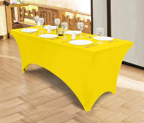 Image of Utopia Kitchen Spandex Tablecloth 1 Pack [6FT, Yellow] Tight, Fitted, Washable and Wrinkle Resistant Stretch Rectangular Patio Table Cover for Event, Wedding, Banquet & Parties [72Lx30Wx30H Inch]