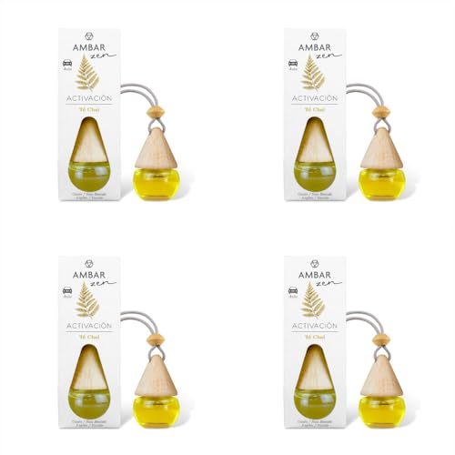 Ambientador de Coche Ámbar Zen - Té Chai | Pack de 4 Unidades | Aroma Oriental con Limeta, Especias y Vainilla | Estilo Zen, Natural y Duradero