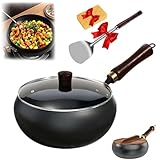 24cm/28cm Schwere Gusseisen-Bräter Unbeschichtet, 2026 Neu Japanische Eisenpfanne Mit Holzdeckel Unbeschichtete Eisenpfanne Für Natürliches Kochen (Schwarz-b, 28cm)