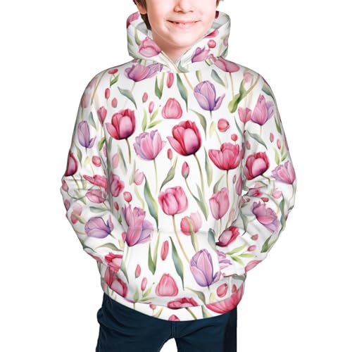 Tulip Flowers Watercolor Kid Hoodies Boys Sweatshirts Girls Pullover with Pocket3