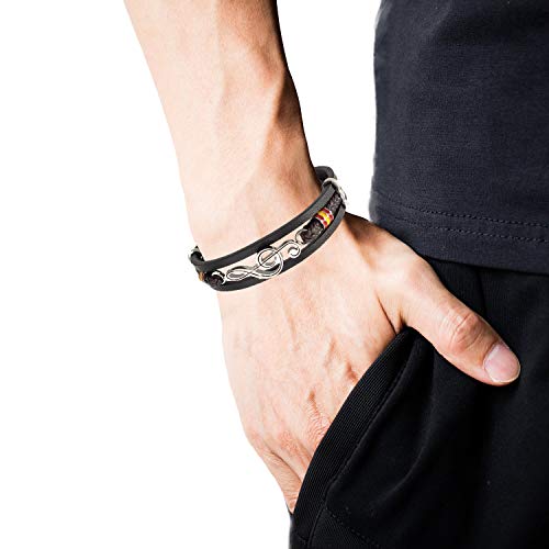 Men's Braided Leather Bracelet Bangle Cuff Music Note Treble Clef Wristband Valentines Punk Gift for Him2