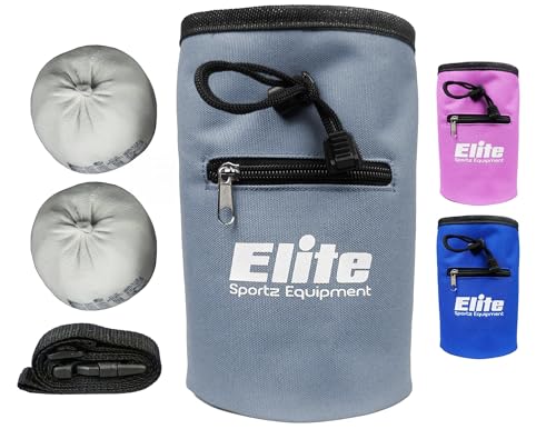 Elite Sportz Equipment Rock Climbing Chalk Bag and 2 x Chalk Balls - No Leak Drawstring Bag and Secure Zip Pocket