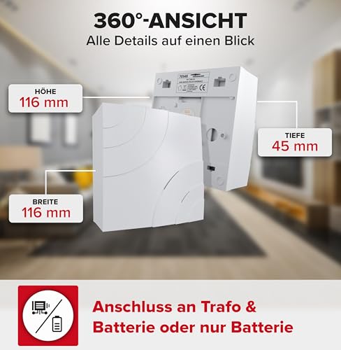 Heidemann Mehrklang-Gong Quarter (Empfänger, Lautstärke 85 dB, Farbe reinweiß, Türklingel, Gong, Funkklingel) 70146