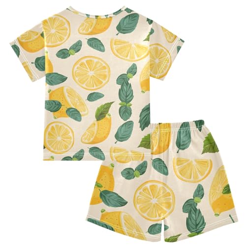 ALAZA Lemon Leaves Cartoon Summer Pajamas Short Sleeve 2 Piece Sleepwear Top and Bottom Pajama Set Unisex2