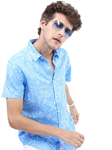 Image of KETCH Men Cotton Slim Fit Printed Half Sleeve Shirt